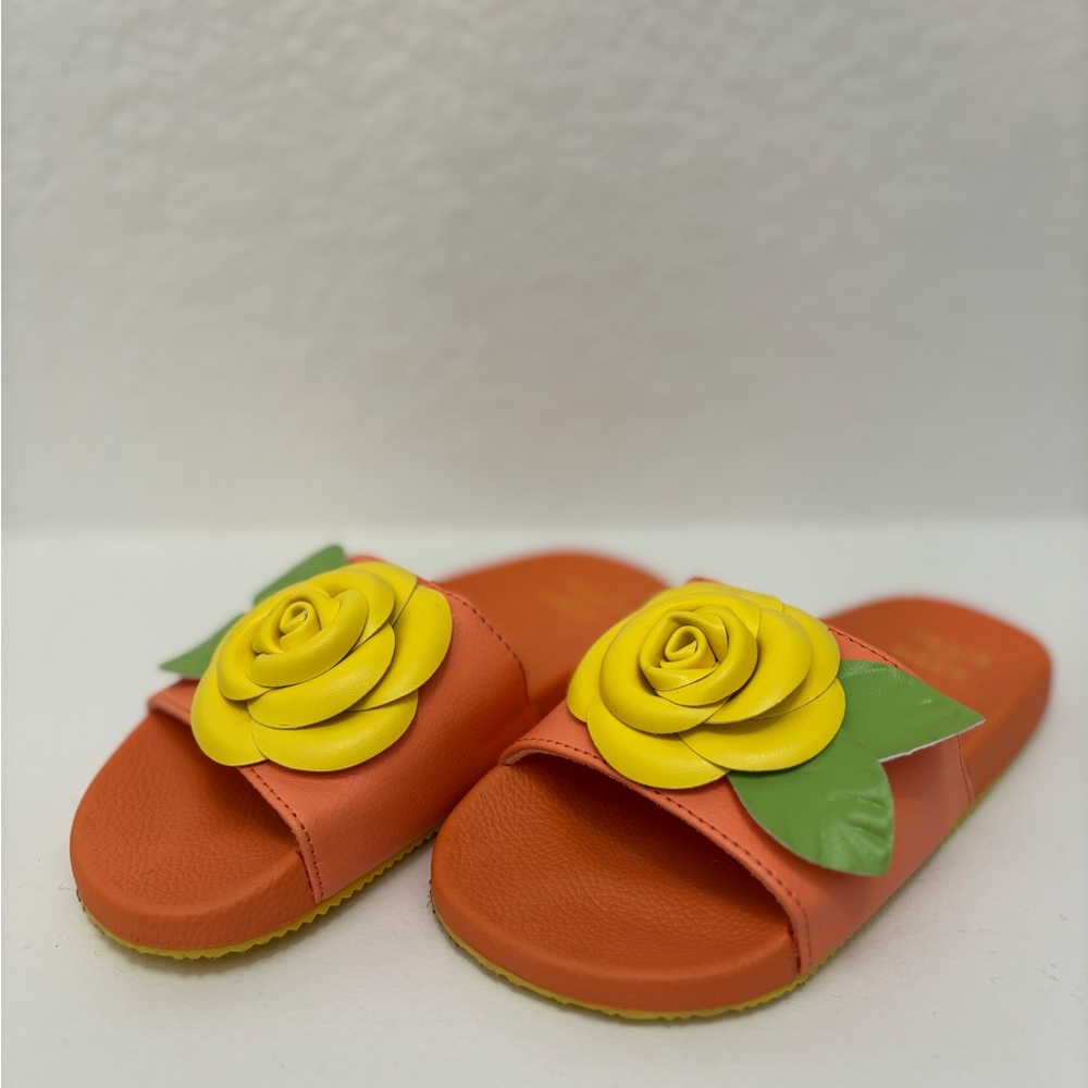 Janie and Jack Orange Yellow Floral Slide Sandals. Never Worn!